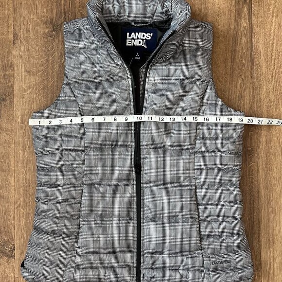 NEW Lands End Black White Check Down Puffer Vest Sz S - Picture 7 of 11